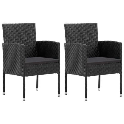vidaXL Gartenstühle mit Kissen in Schwarz 2 Stk. Schwarz Poly Rattan