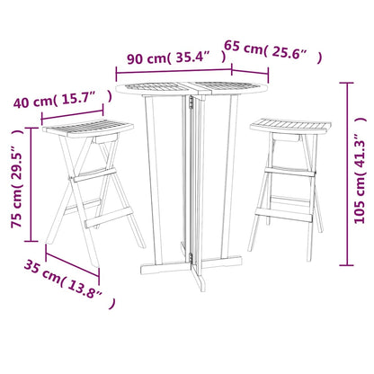 vidaXL 3-tlg. Bar-Set Klappbar Massivholz Teak