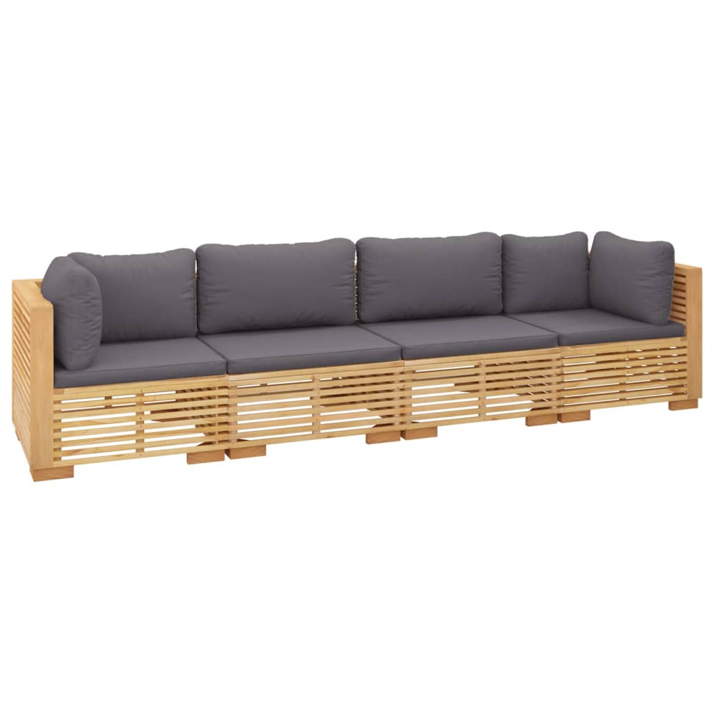 vidaXL Salon de jardin 4 pcs avec coussins Bois de teck massif