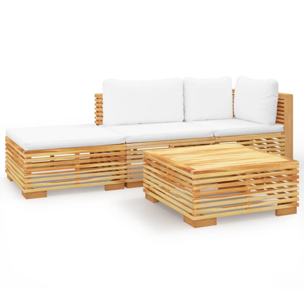 vidaXL Salon de jardin 4 pcs avec coussins Bois de teck massif