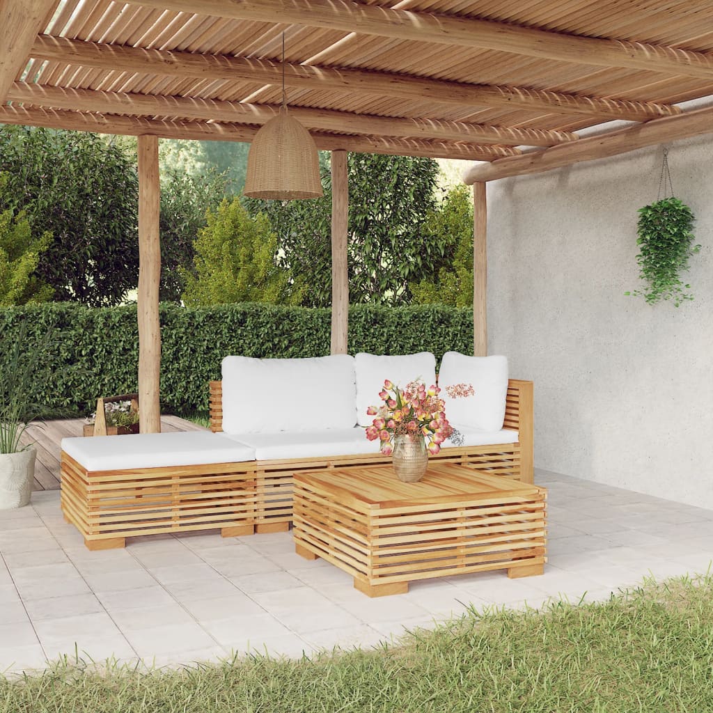vidaXL Salon de jardin 4 pcs avec coussins Bois de teck massif