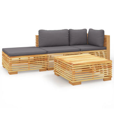 vidaXL Salon de jardin 4 pcs avec coussins Bois de teck massif