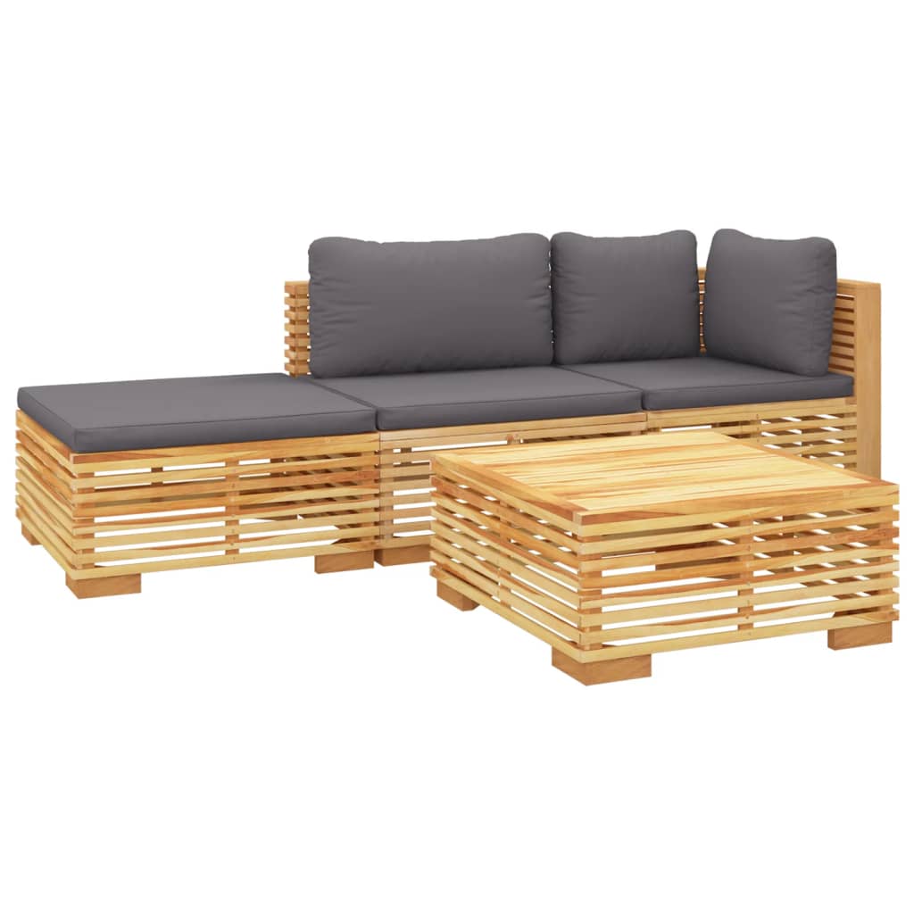 vidaXL Salon de jardin 4 pcs avec coussins Bois de teck massif
