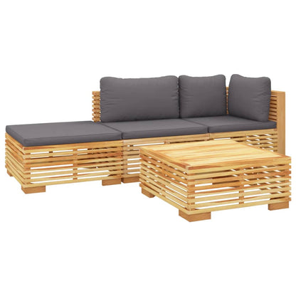 vidaXL Salon de jardin 4 pcs avec coussins Bois de teck massif