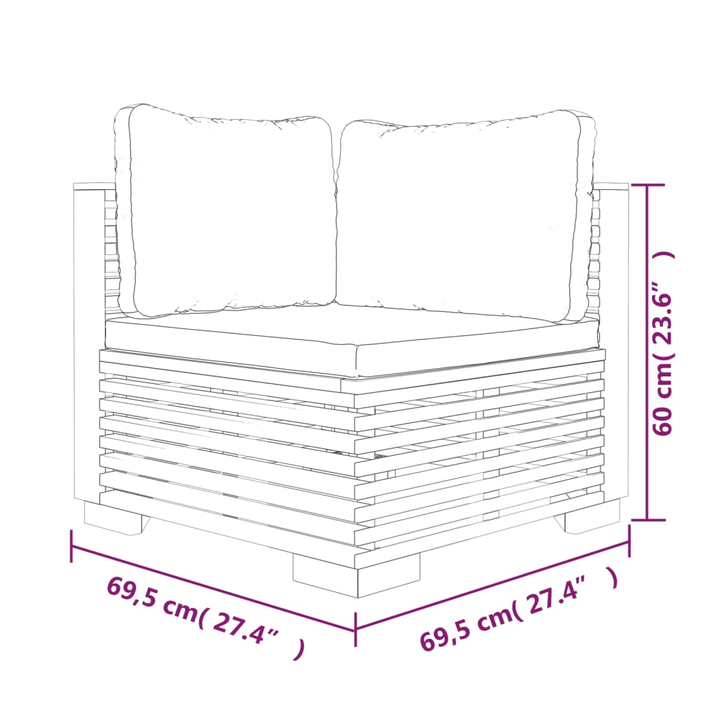 vidaXL Salon de jardin 4 pcs avec coussins Bois de teck massif