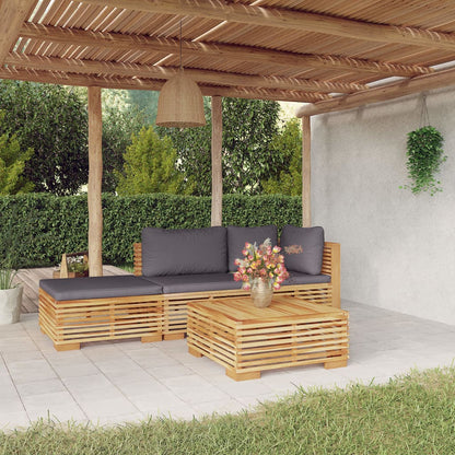 vidaXL Salon de jardin 4 pcs avec coussins Bois de teck massif