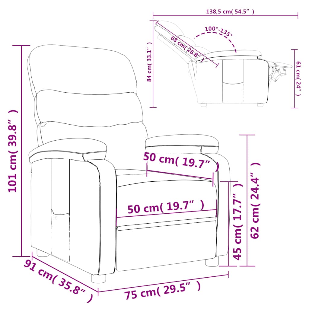 vidaXL Fauteuil relax Taupe Tissu