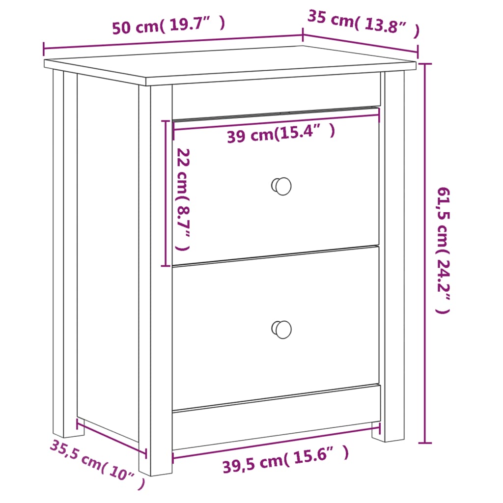vidaXL Nachttische 2 Stk. Weiß 50x35x61,5 cm Massivholz Kiefer