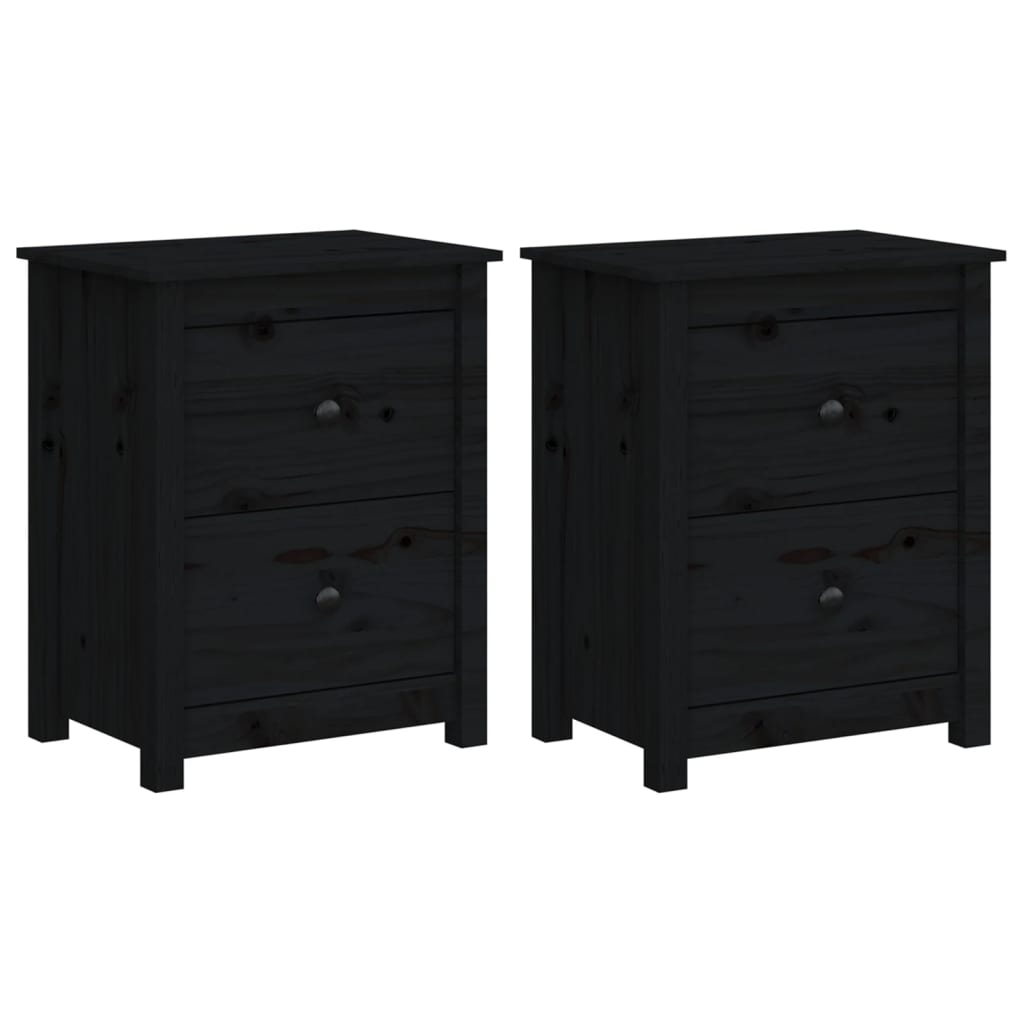 vidaXL Nachttische 2 Stk. Schwarz 50x35x61,5 cm Massivholz Kiefer