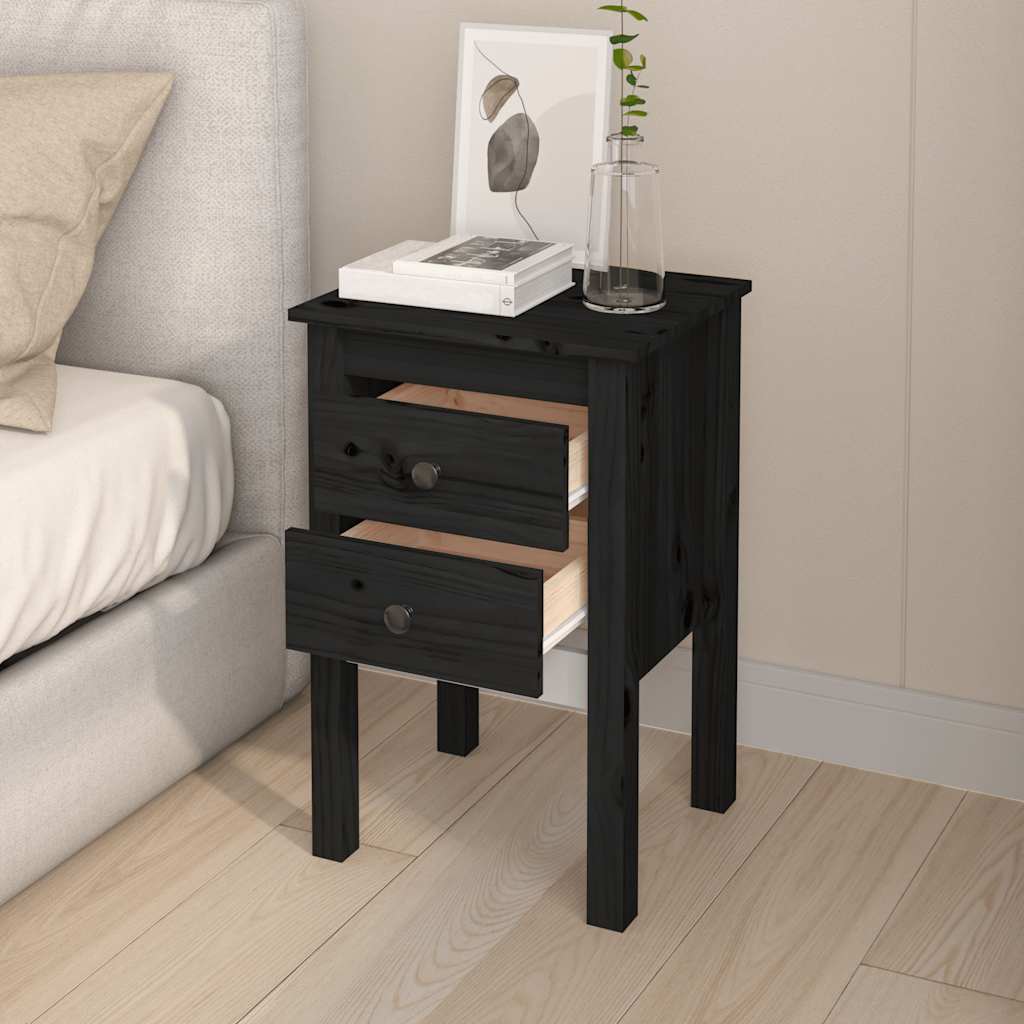 vidaXL Nachttische 2 Stk. Schwarz 40x35x61,5 cm Massivholz Kiefer