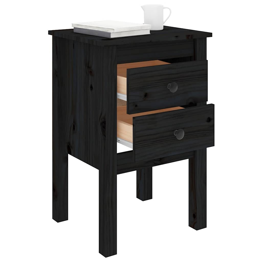 vidaXL Nachttische 2 Stk. Schwarz 40x35x61,5 cm Massivholz Kiefer