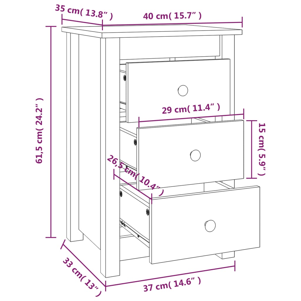 vidaXL Table de chevet blanche 40x35x61,5 cm Bois de pin massif