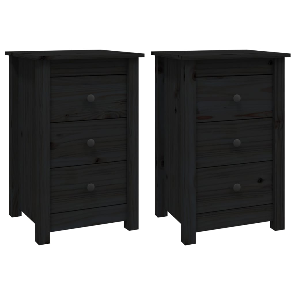 vidaXL Nachttische 2 Stk. Schwarz 40x35x61,5 cm Massivholz Kiefer