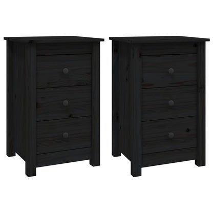 vidaXL Nachttische 2 Stk. Schwarz 40x35x61,5 cm Massivholz Kiefer