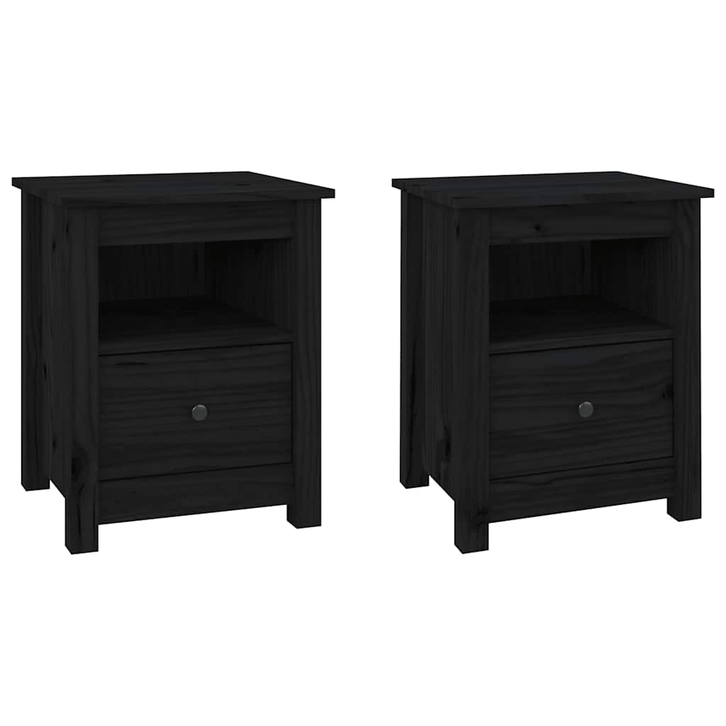 vidaXL Nachttische 2 Stk. Schwarz 40x35x49 cm Massivholz Kiefer