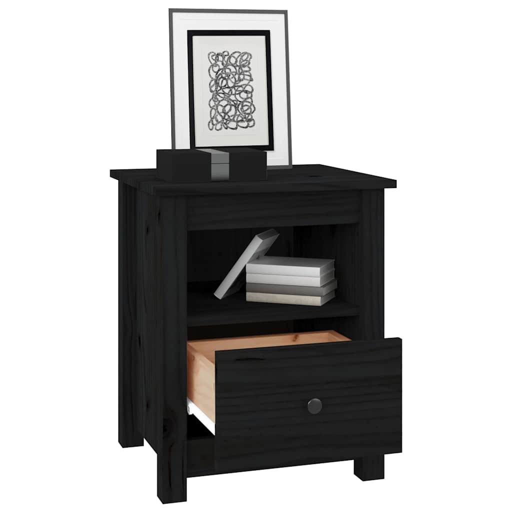 vidaXL Nachttische 2 Stk. Schwarz 40x35x49 cm Massivholz Kiefer