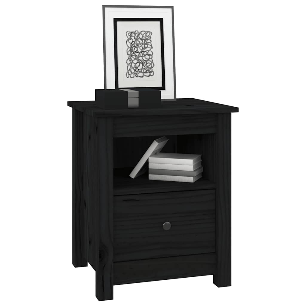 vidaXL Nachttische 2 Stk. Schwarz 40x35x49 cm Massivholz Kiefer