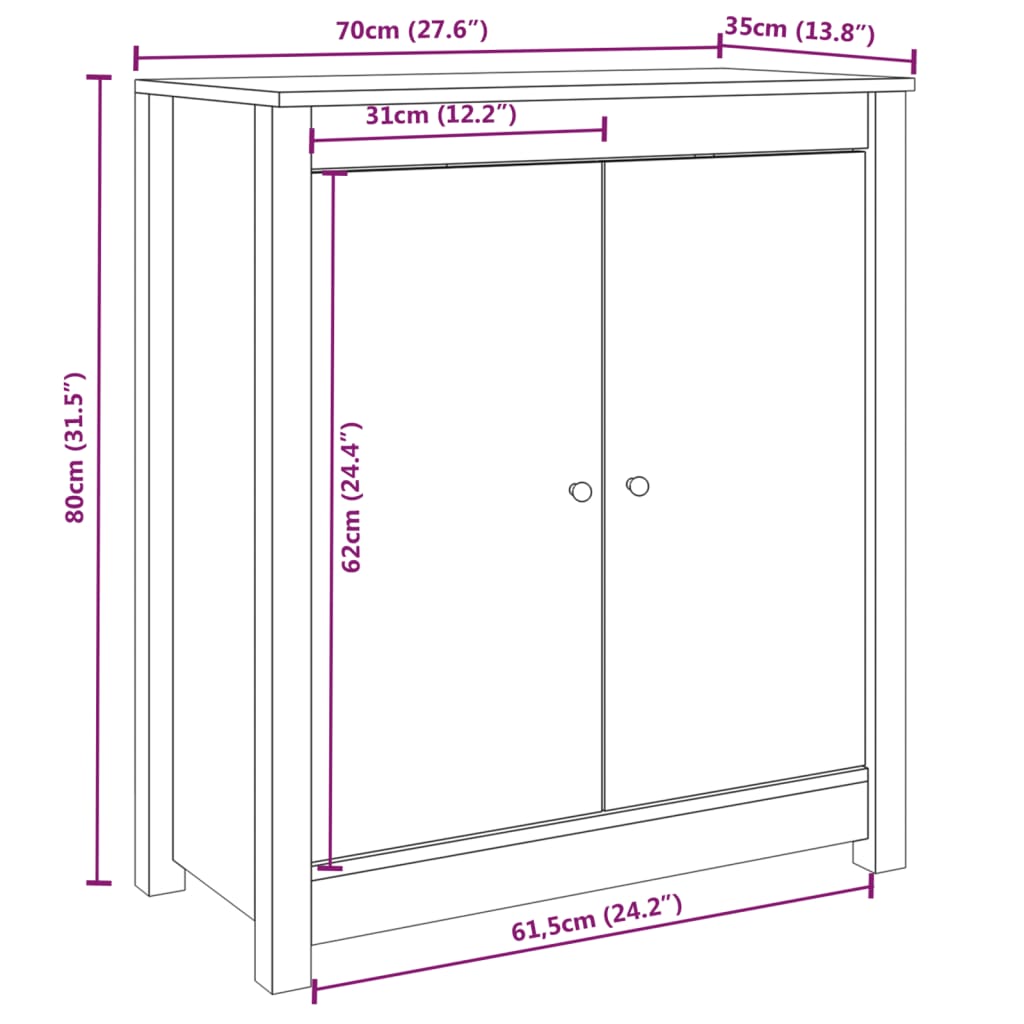 vidaXL Buffet blanc 70x35x80 cm Bois de pin massif