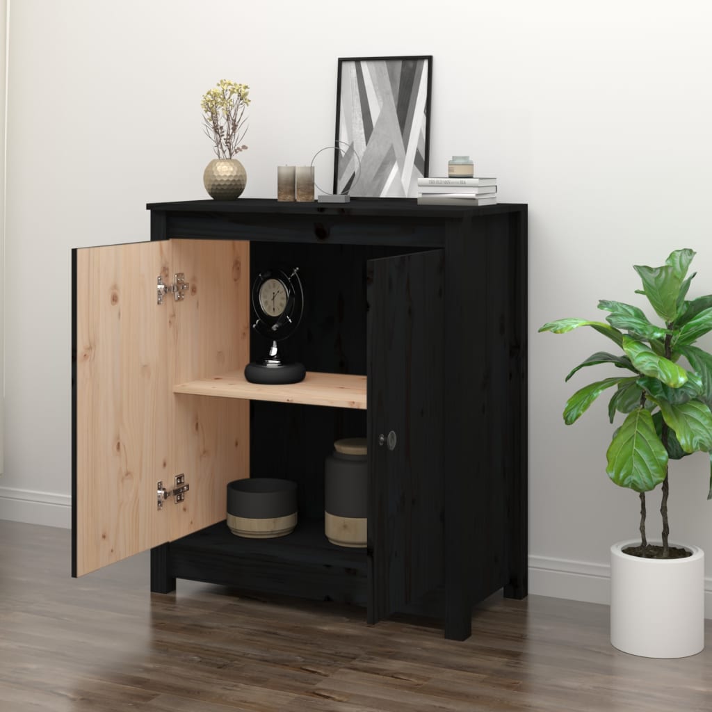 vidaXL Sideboard Schwarz 70x35x80 cm Massivholz Kiefer
