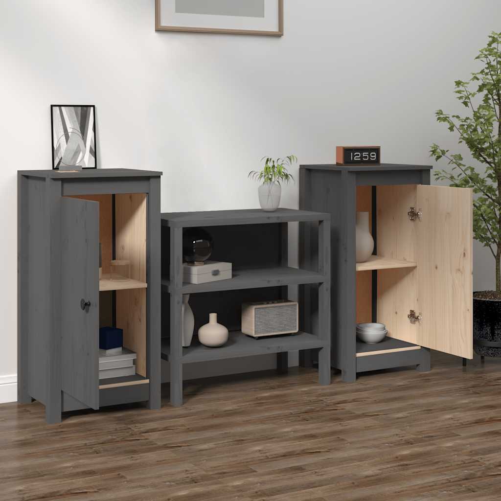vidaXL Commodes 2 pcs Gris 39x35x80 cm Bois de pin massif