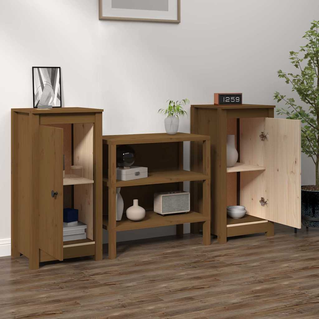 vidaXL Commodes 2 pcs Bois de pin massif marron miel 39x35x80 cm