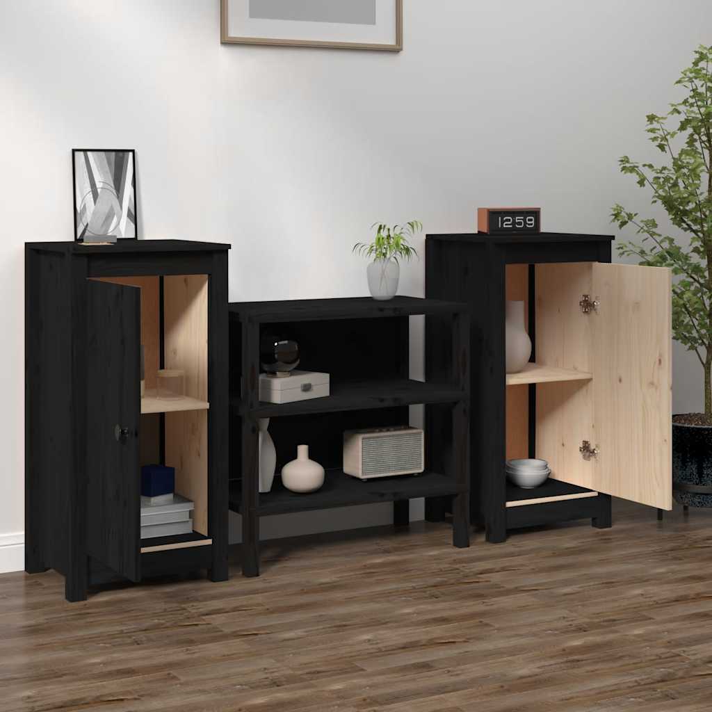 vidaXL Commodes 2 pcs Noir 39x35x80 cm Bois de pin massif
