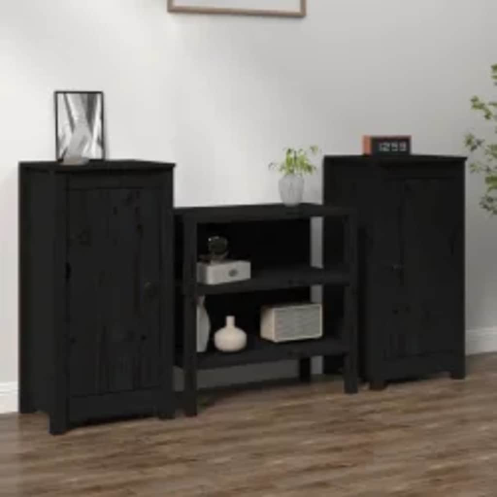 vidaXL Commodes 2 pcs Noir 39x35x80 cm Bois de pin massif