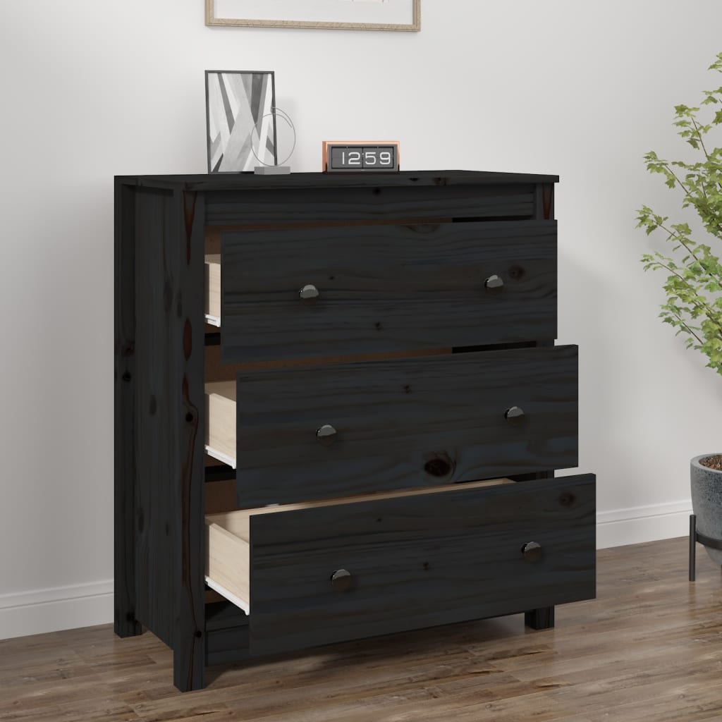 vidaXL Bahut noir 70x35x80 cm Bois de pin massif