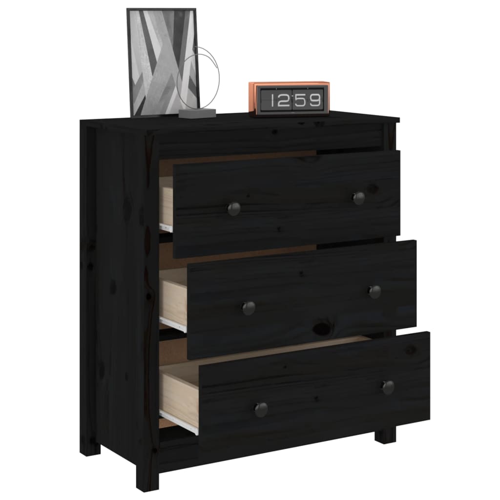 vidaXL Bahut noir 70x35x80 cm Bois de pin massif