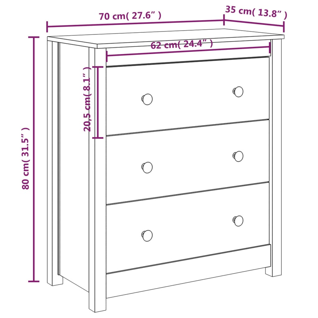 vidaXL Bahut noir 70x35x80 cm Bois de pin massif