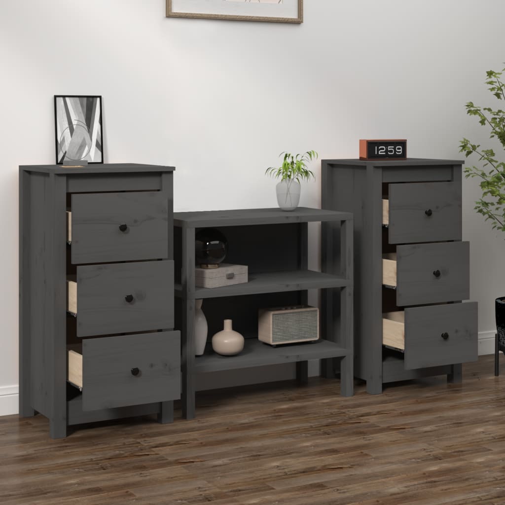 vidaXL Buffets 2 pcs Gris 40x35x80 cm Bois de pin massif