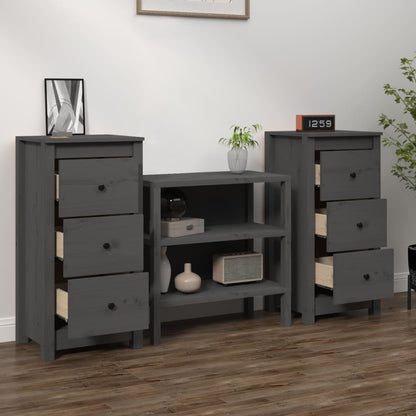 vidaXL Buffets 2 pcs Gris 40x35x80 cm Bois de pin massif