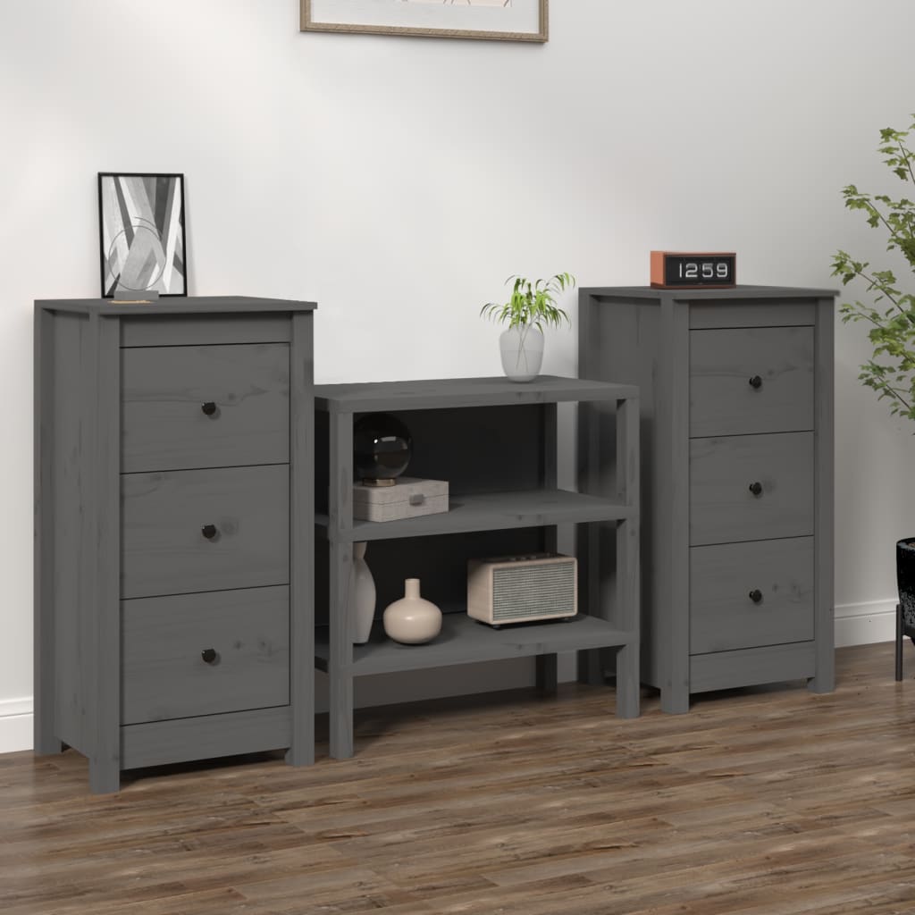 vidaXL Buffets 2 pcs Gris 40x35x80 cm Bois de pin massif