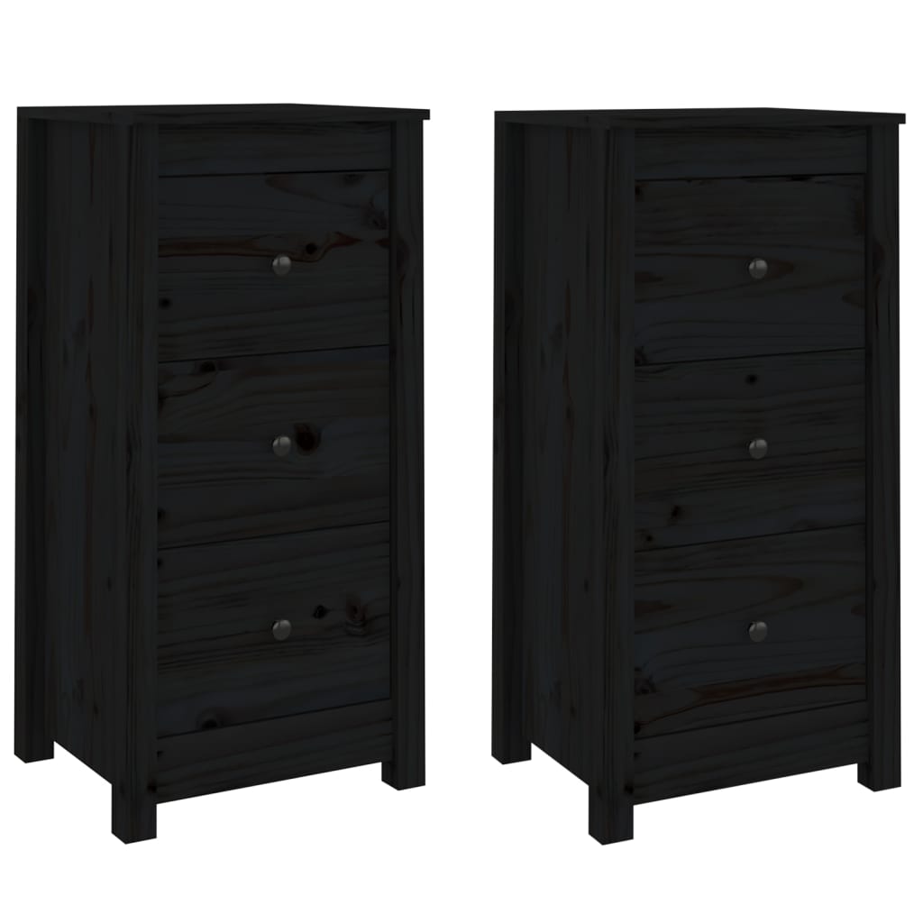 vidaXL Buffets 2 pcs Noir 40x35x80 cm Pin massif