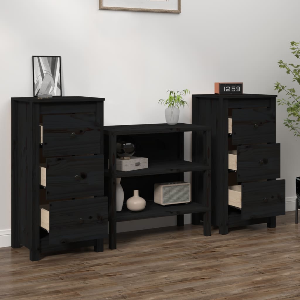 vidaXL Buffets 2 pcs Noir 40x35x80 cm Pin massif