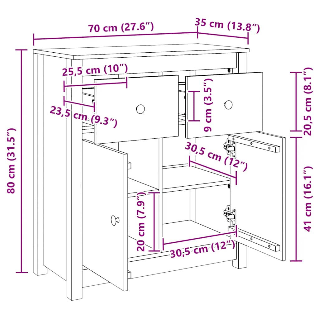vidaXL Buffet blanc 70x35x80 cm Bois de pin massif