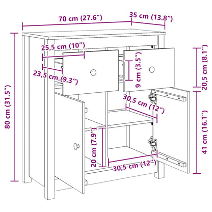 vidaXL Buffet blanc 70x35x80 cm Bois de pin massif