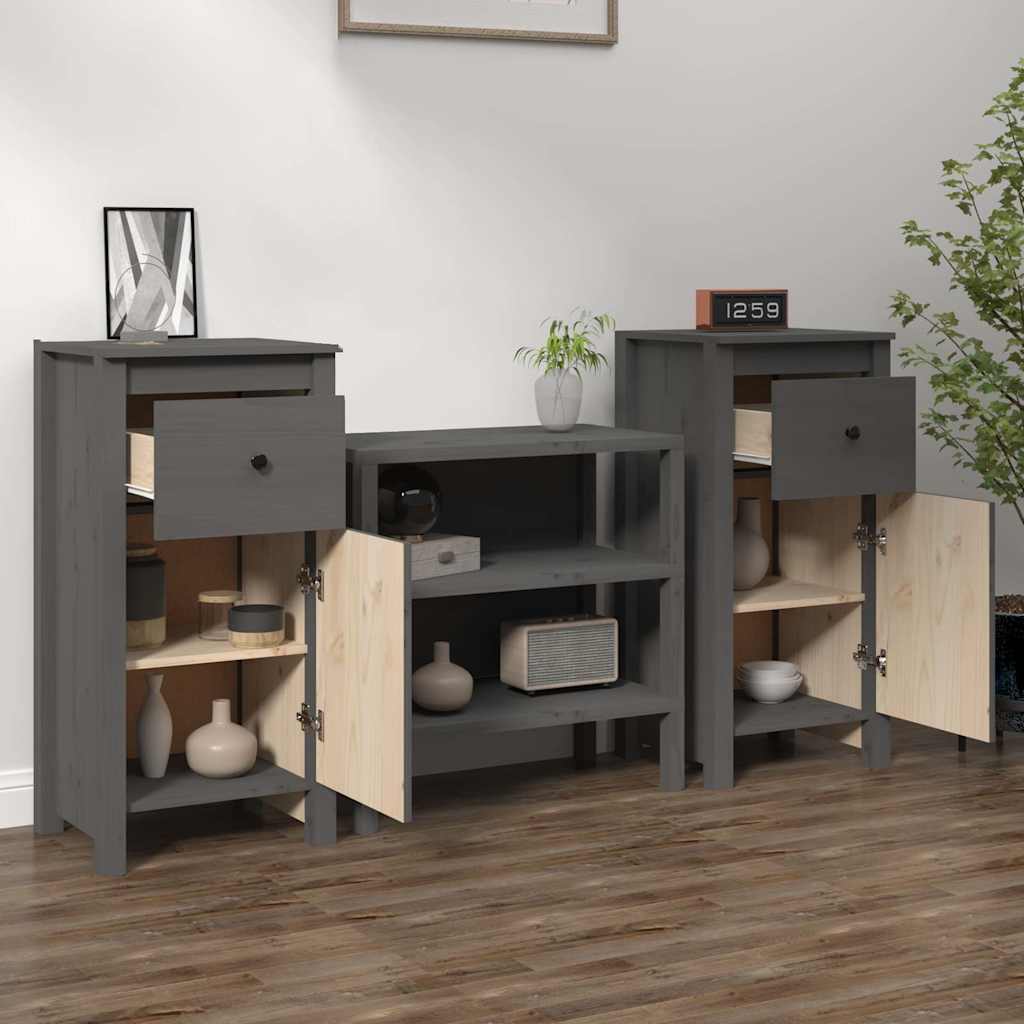 vidaXL Buffets 2 pcs Gris 40x35x80 cm Bois de pin massif