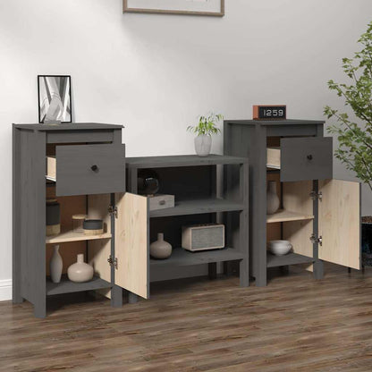 vidaXL Buffets 2 pcs Gris 40x35x80 cm Bois de pin massif