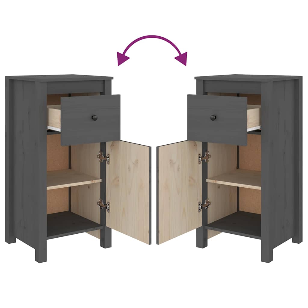 vidaXL Buffets 2 pcs Gris 40x35x80 cm Bois de pin massif