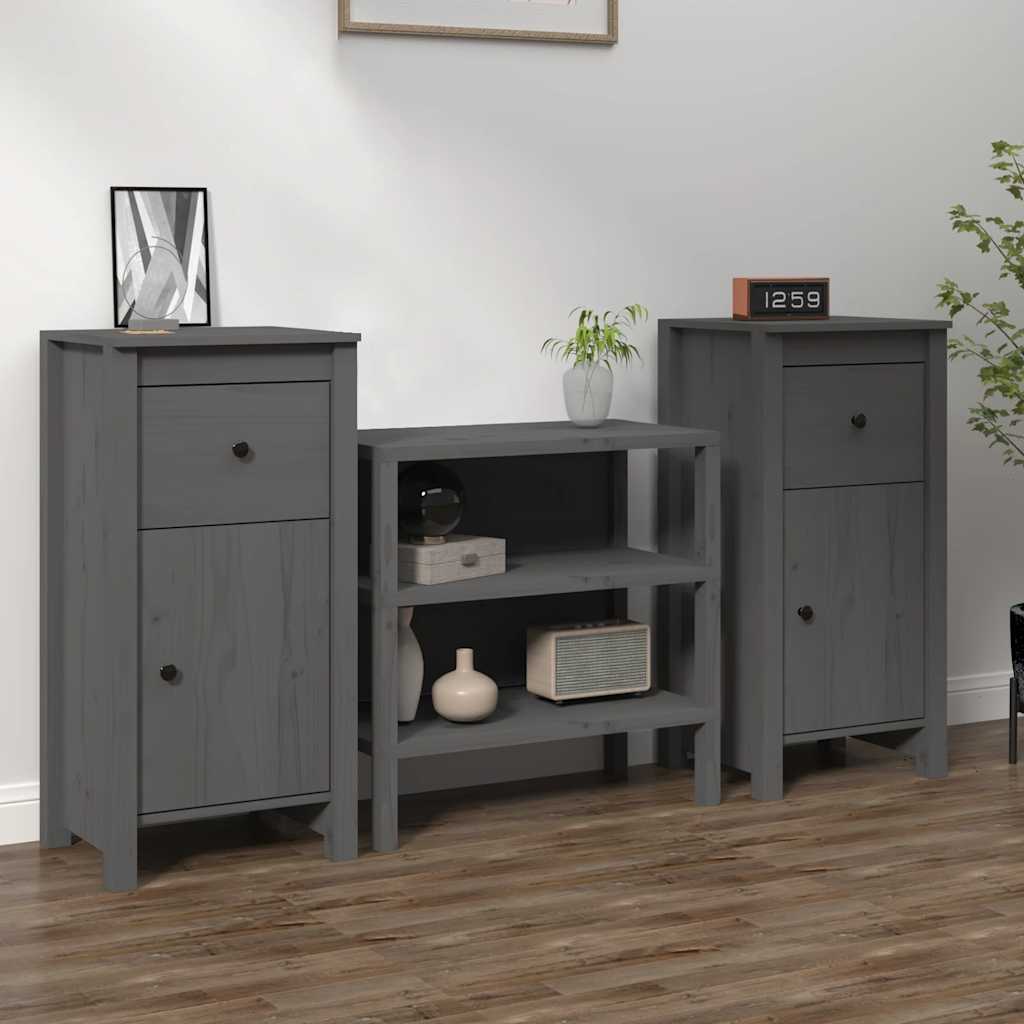 vidaXL Buffets 2 pcs Gris 40x35x80 cm Bois de pin massif