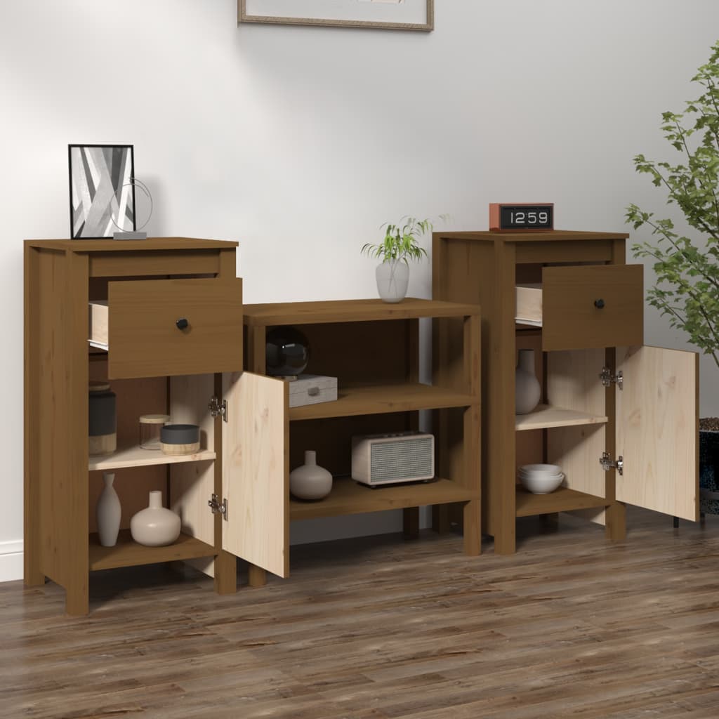 vidaXL Commodes 2 pcs Marron miel 40x35x80 cm Bois de pin massif