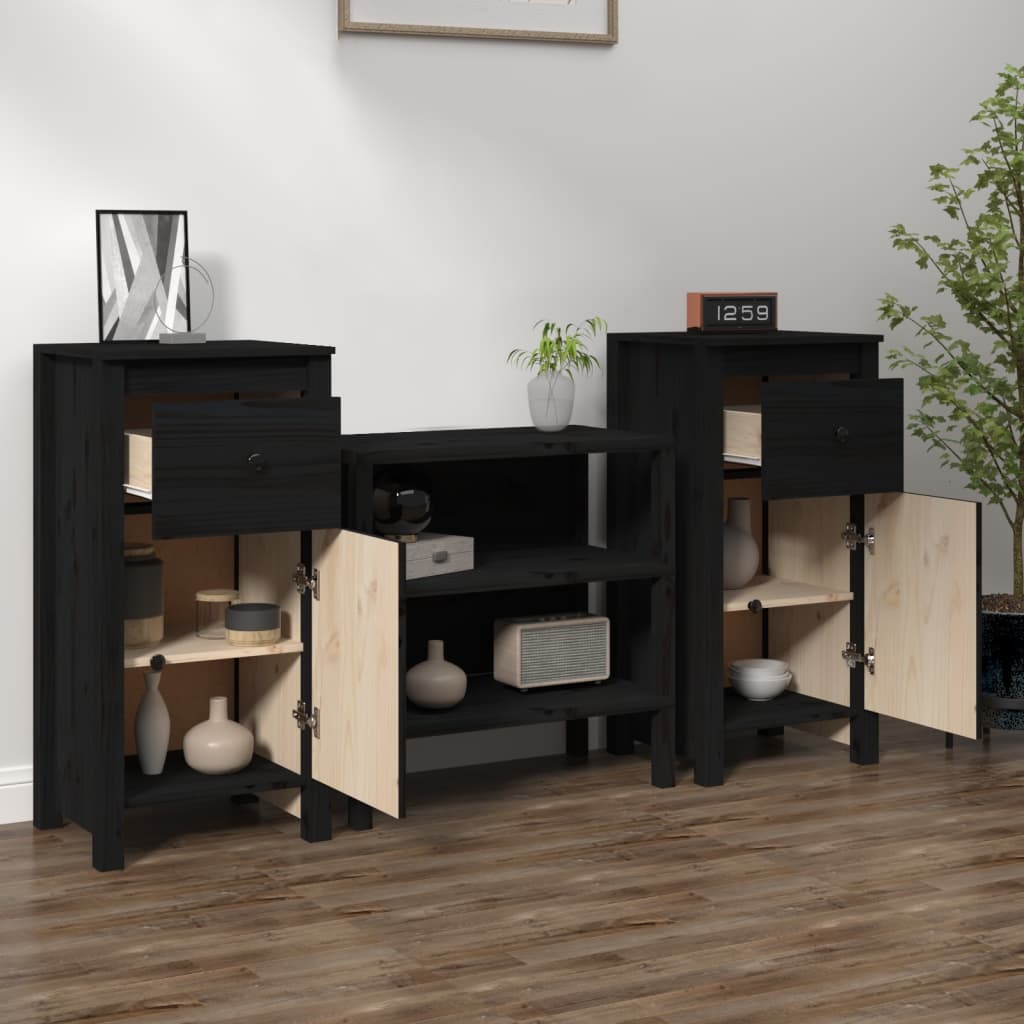 vidaXL Buffets 2 pcs Noir 40x35x80 cm Pin massif