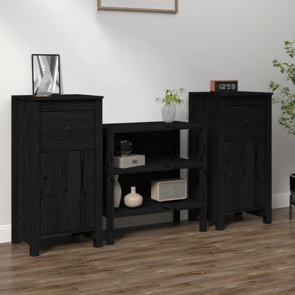 vidaXL Buffets 2 pcs Noir 40x35x80 cm Pin massif