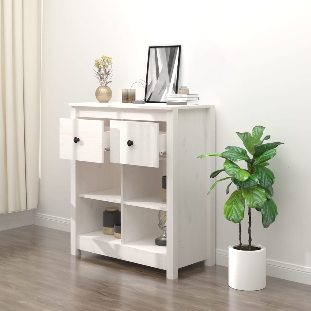 vidaXL Sideboard Weiß 70x35x80 cm Massivholz Kiefer