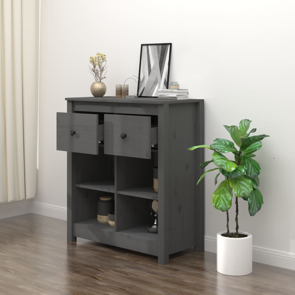 vidaXL Commode grise 70x35x80 cm Bois de pin massif