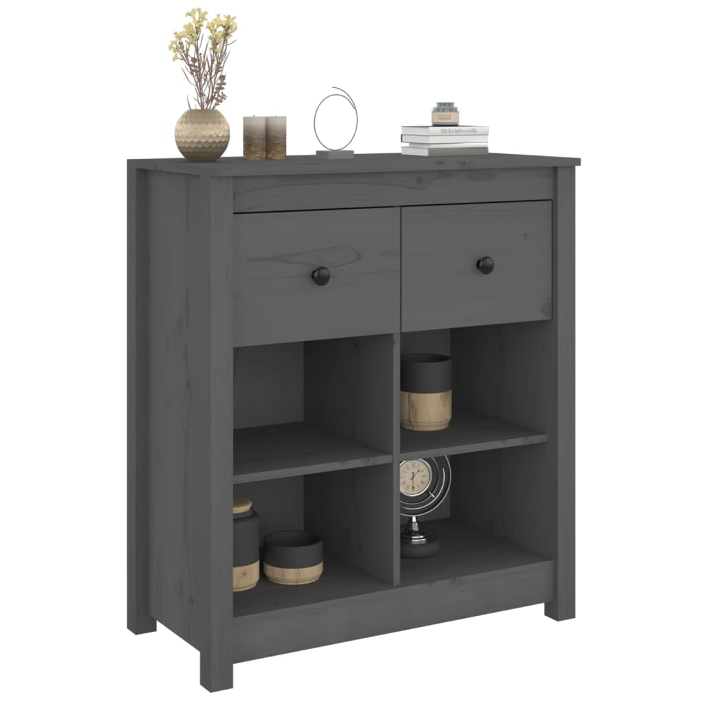 vidaXL Commode grise 70x35x80 cm Bois de pin massif