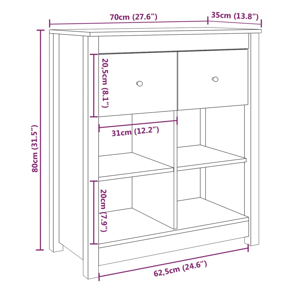 vidaXL Buffet marron miel 70x35x80 cm Bois de pin massif