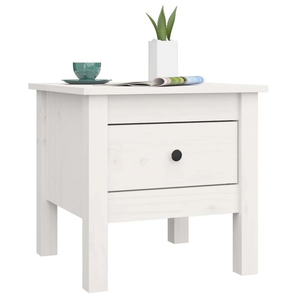vidaXL Table d'appoint Blanc 40x40x39 cm Bois de pin massif