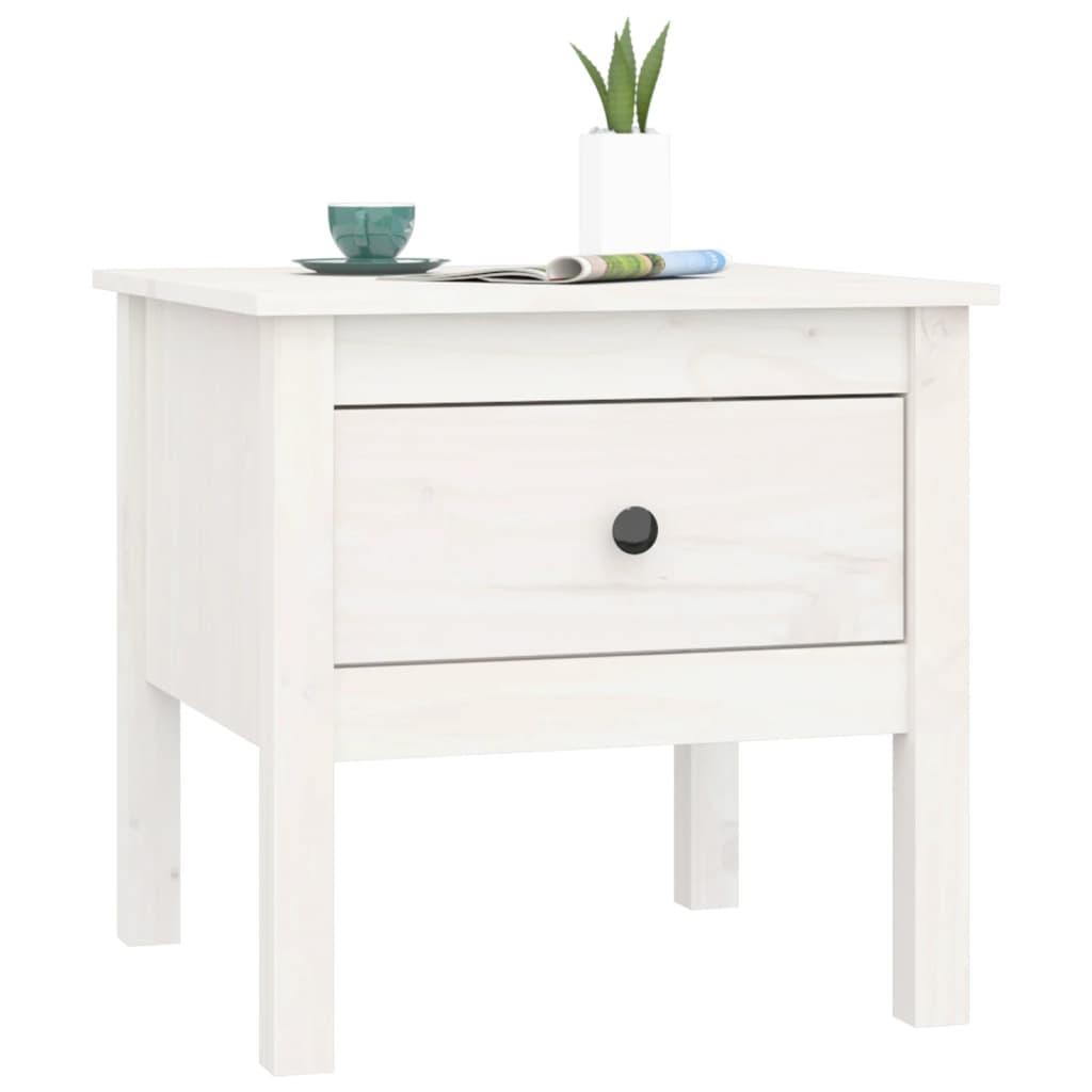 vidaXL Table d'appoint Blanc 50x50x49 cm Pin Massif